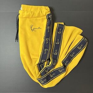 Karl Kani Track Pants Men's L Yellow Gold Joggers Blue Side Stripe Sweatpants